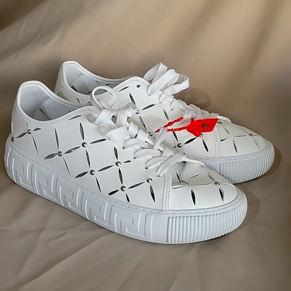 100% Authentic Versace Laser-Cut Low-Top Leather Sneakers